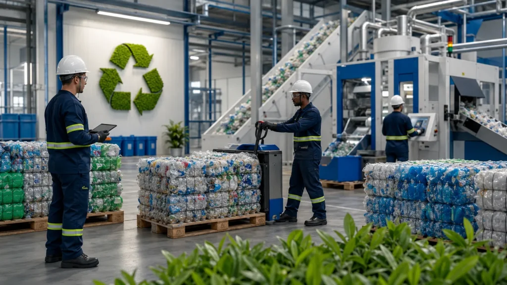 Fábrica de embalagens plásticas com processo de reciclagem e reaproveitamento de materiais.