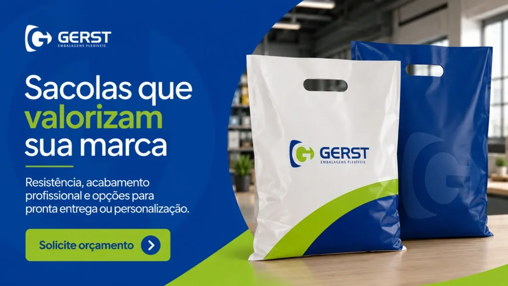 Sacolas plásticas personalizadas com acabamento profissional para fortalecer a identidade visual da marca.